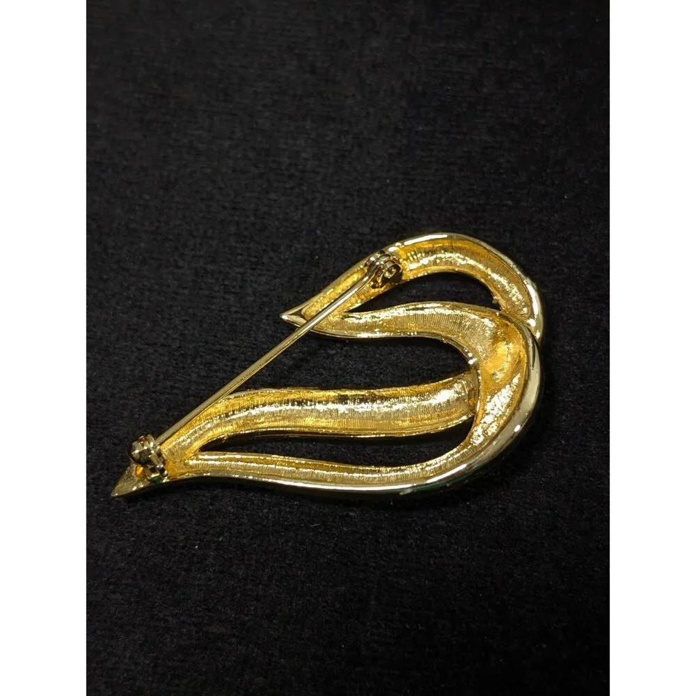 Vintage Gold Tone Swirl Scroll Teardrop Modernist Brooch Pin‎